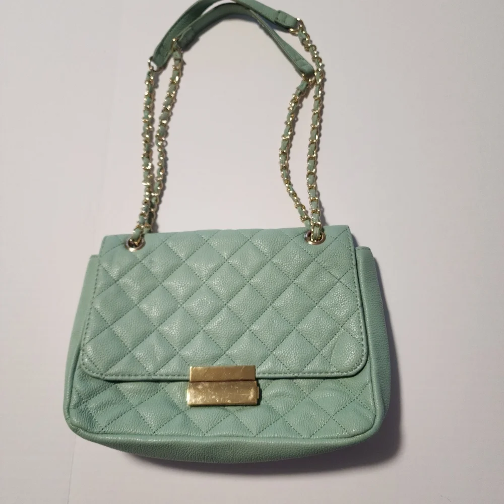 Forever 21 Quilted Mint Green Shoulder Bag with Gold Chain - Picture 2 of 16